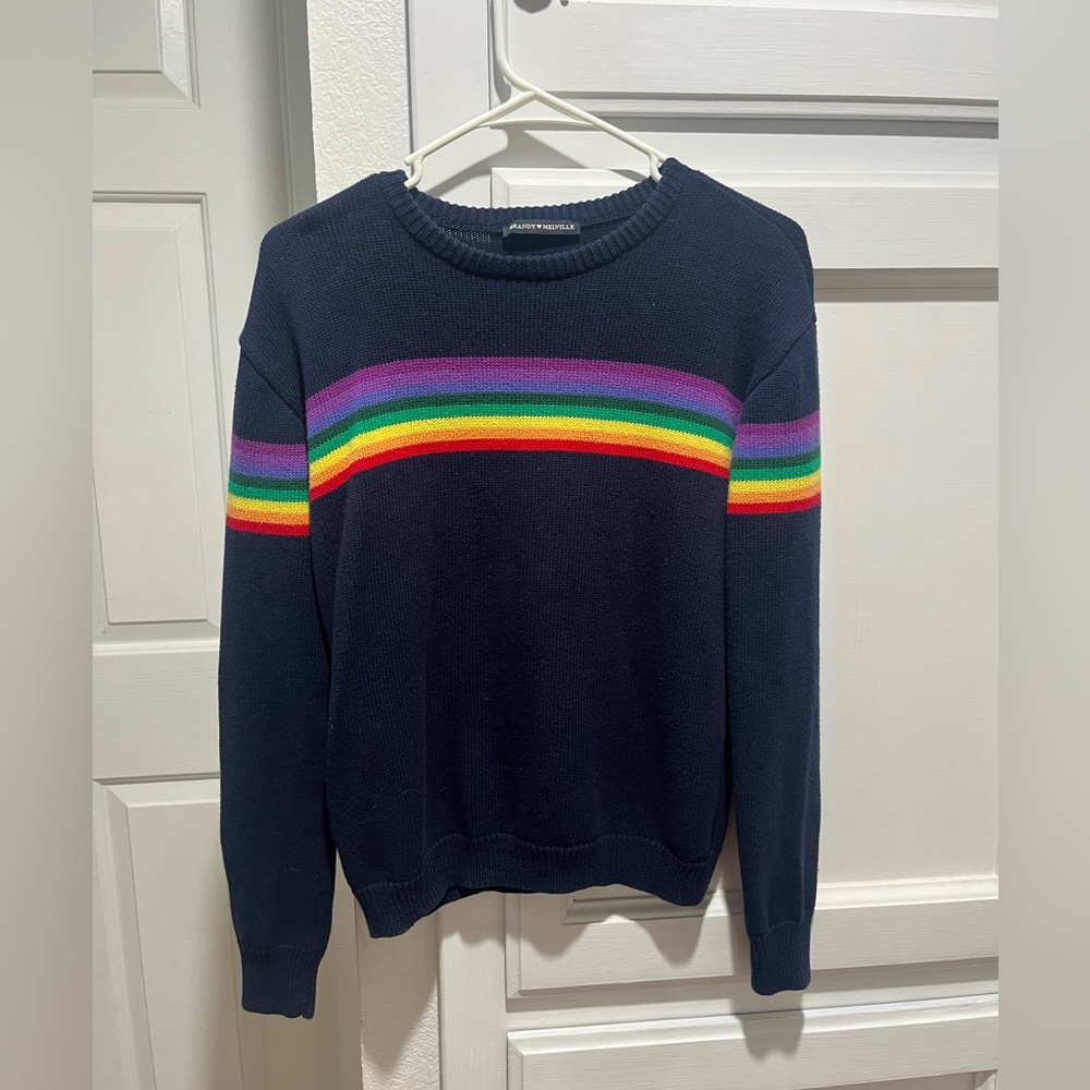 Brandy Melville Navy Rainbow Stripe Sweater